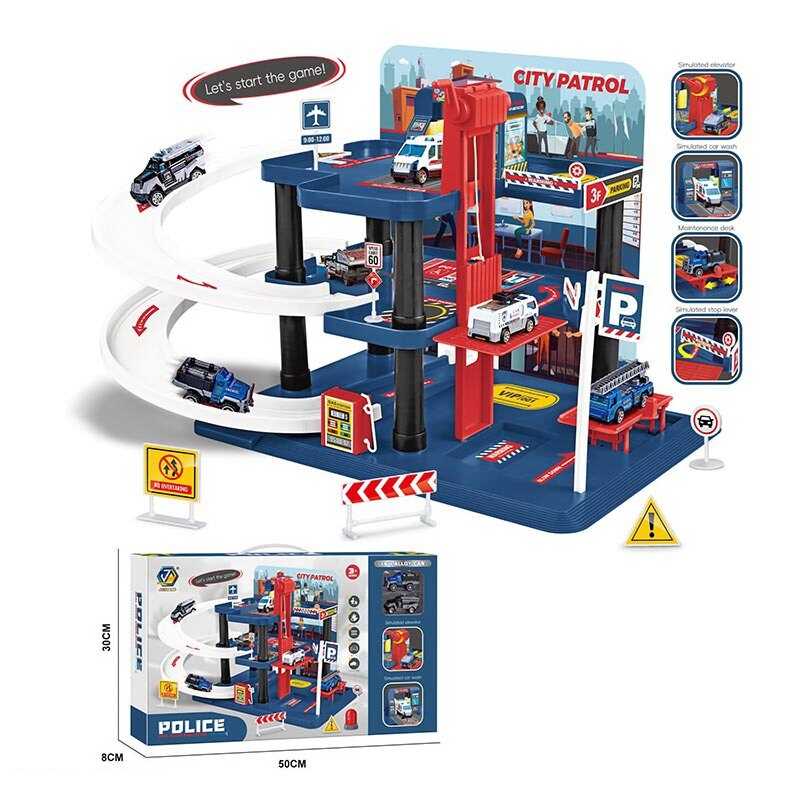 Трек 652 J39 (16/2) дворівневий, масштаб - 1:64, механічний ліфт, спіральні траси, 2 металопластикові машинки, аксесуари, наліпки, в коробці