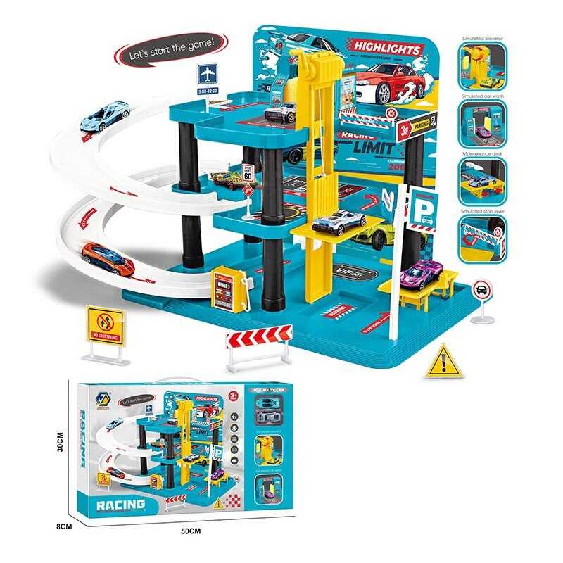 Трек 652 J40 (16/2) 3-рівні, парковка, механічний підіймач, 2 металопластикові машинки у масштабі 1:64, в коробці