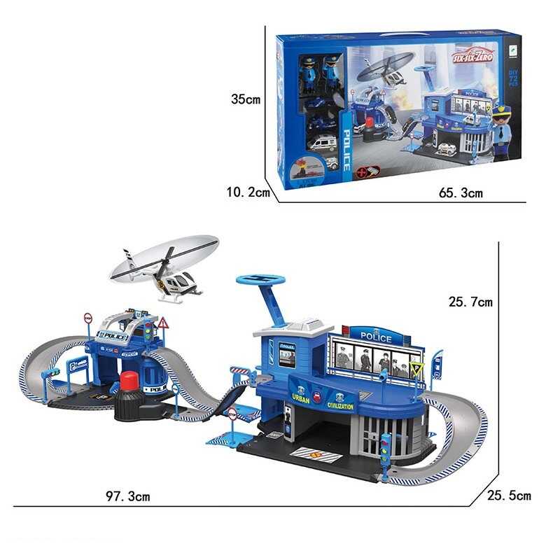 Трек 660 A-200 (6) 73 деталі, запускач для машинок, металопластикові машинки, фігурки поліціянтів, наліпки, в коробці