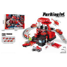 Трек 666-01 (24) 3 металопластикові машинки, гелікоптер, 2 рівні, муляжі оточення, наліпки, в коробці