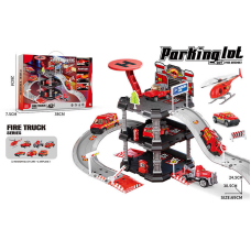 Трек 666-04 (36/2) 2 металопластикові машинки, гелікоптер, 3 рівні, муляжі оточення, наліпки, в коробці