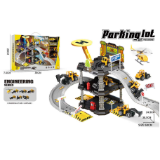 Трек 666-05 (36/2) 2 металопластикові машинки, гелікоптер, 3 рівні, муляжі оточення, наліпки, в коробці