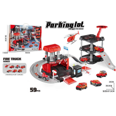 Трек 666-07 (18) 3 металопластикові машинки, гелікоптер, 3 рівні, муляжі оточення, наліпки, в коробці