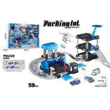 Трек 666-09 (18) 3 металопластикові машинки, гелікоптер, 3 рівні, муляжі оточення, наліпки, в коробці