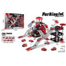 Трек 666-13 (18) 6 металопластикових машинок, гелікоптер, 3 рівні, муляжі оточення, наліпки, в коробці