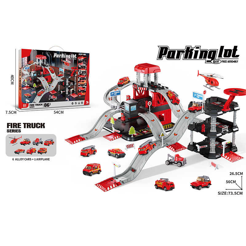 Трек 666-13 (18) 6 металопластикових машинок, гелікоптер, 3 рівні, муляжі оточення, наліпки, в коробці Трек 666-13 (18) 6 металопластикових машинок, гелікоптер, 3 рівні, муляжі оточення, наліпки, в коробці