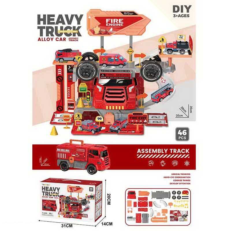 Трек 6662 (36/2) “Пожежна станція“, 2в1, вантажівка+трек, 46 елементів, металопластикова машинка, пластикові колеса, в коробці