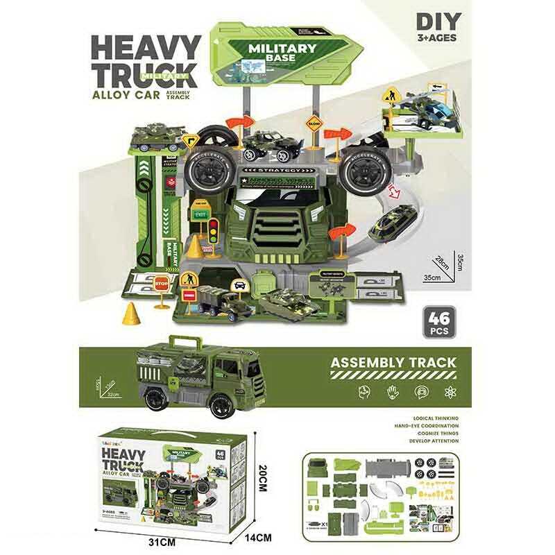 Трек 6663 (36/2) “Військова база“, 2в1, вантажівка+трек, 46 елементів, металопластикова машинка, пластикові колеса, в коробці