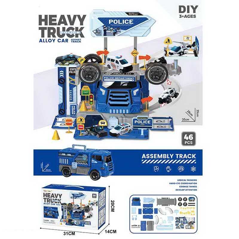 Трек 6664 (36/2) “Поліція“, 2в1, вантажівка+трек, 46 елементів, металопластикова машинка, пластикові колеса, в коробці
