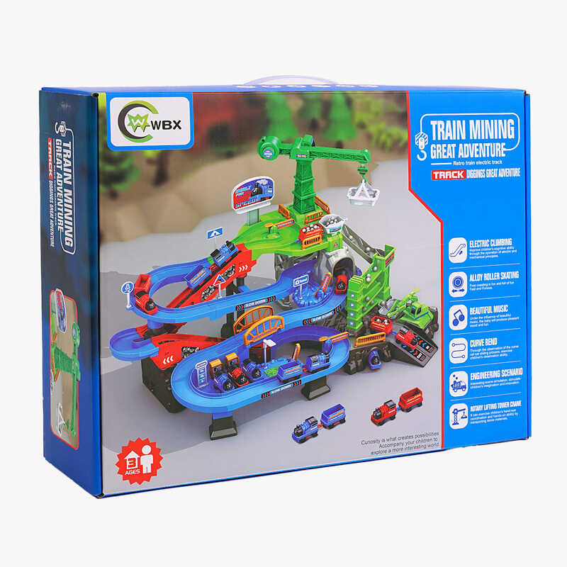 Трек 668-26 (12) “Копальня”, 2 потяги-вагонетки, підіймальний кран, автоматичний підіймач, музика, підсвічування, наліпки, інструкція, в коробці