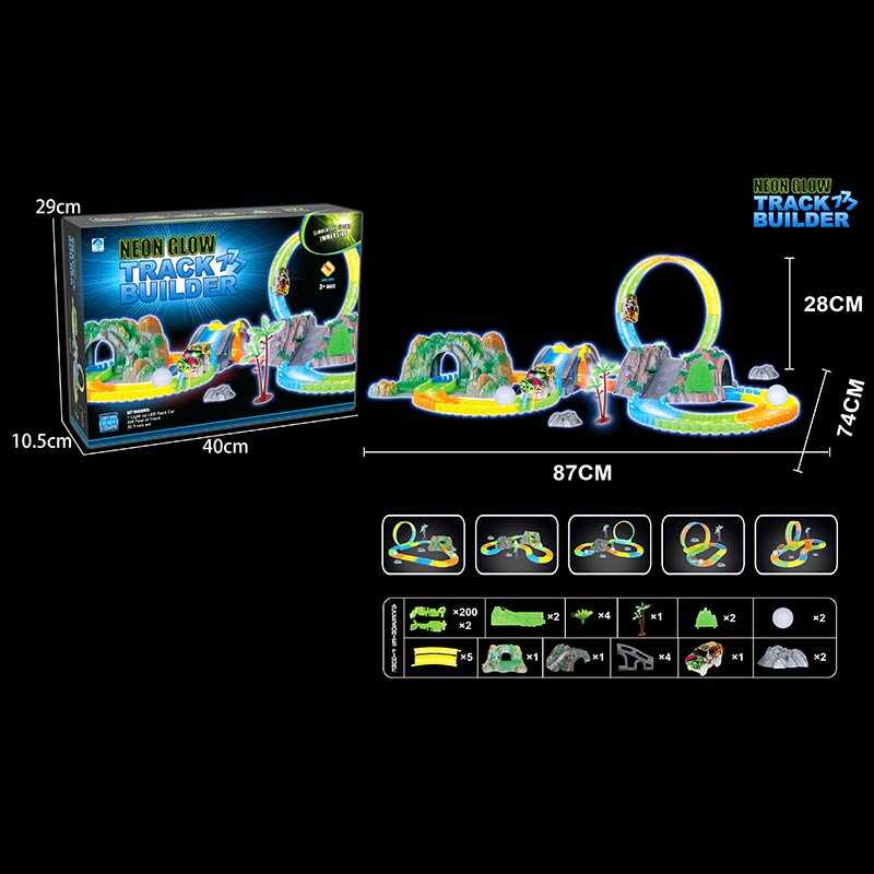 Трек 777-134 (24/2) 200 деталей, машинка на батарейках, підсвічування, неоновий трек, в коробці Трек 777-134 (24/2) 200 деталей, машинка на батарейках, підсвічування, неоновий трек, в коробці