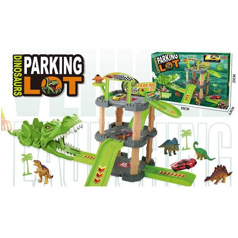 Трек 8857 (40/2) 3 рівні, металопластикова машинка, механічний запускач, фігурки тварин, в коробці