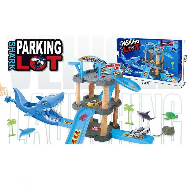 Трек 8858 (40/2) 3 рівні, металопластикова машинка, механічний запускач, фігурки тварин, в коробці