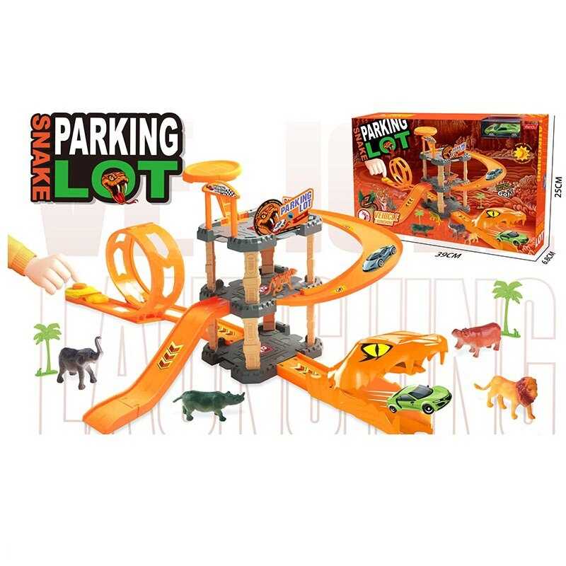 Трек 8859 (40/2) 3 рівні, металопластикова машинка, механічний запускач, фігурки тварин, в коробці