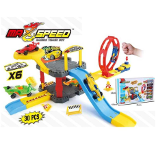 Трек 8867 C (60/2) 60 елементів, 2 рівні, 6 машинок, механічний запускач, муляжі оточення, в коробці