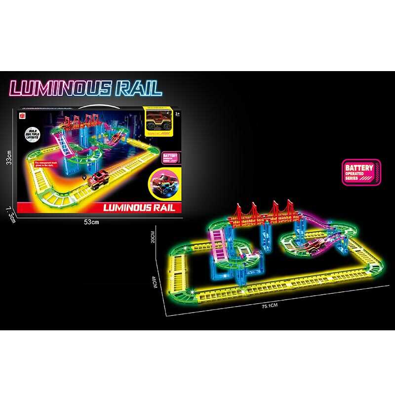 Трек 888-134 (24) 58 елементів, люмінесцентний, машинка на батарейці, підсвічування, в коробці Трек 888-134 (24) 58 елементів, люмінесцентний, машинка на батарейці, підсвічування, в коробці