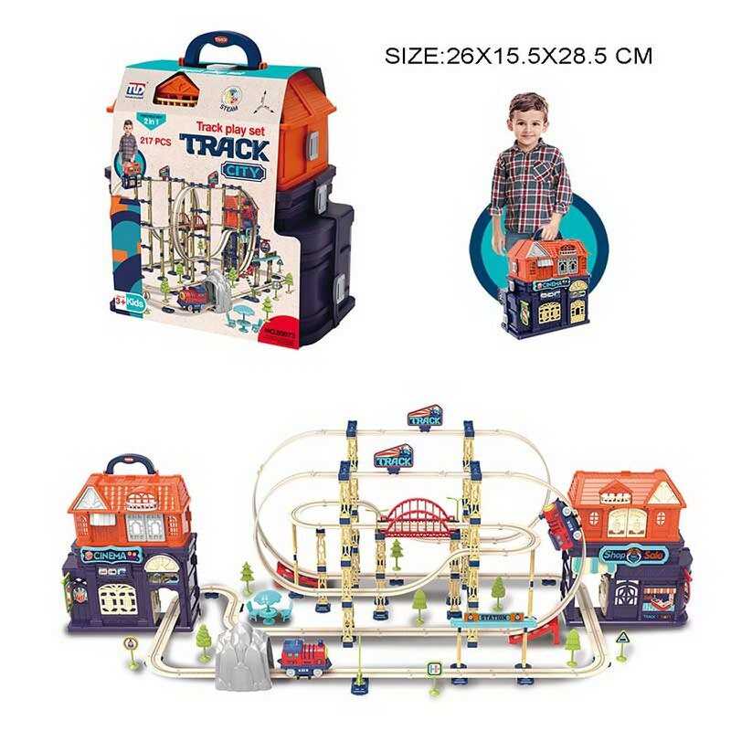 Трек 89973 (12) потяг, звук, 217 елементів, двері будинку відчиняються, у боксі