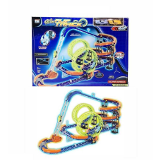 Трек 89994 (12) 122 елементи, 2 машинки із вбудованими акумуляторами, підсвічування, світиться у темряві, трюки, муляжі оточення, в коробці