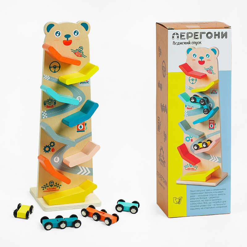 Трек C 61463 (24) “WToys“, 8 спусків, 4 машинки, дерев’яний, в коробці