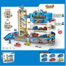 Трек E 7004 (4) “Поліція”, світло, звук, автоматичний ліфт, 4 поверхи, 6 машинок, ігрова фігурка, в коробці