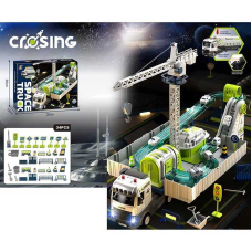 Трек JD 606 D (12/2) звуки, підсвічування, інерційний механізм, гумові шини, 6 машинок, механічний підіймальний кран, в коробці