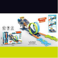 Трек JJ 165 (18) подвійний, 2 металопластикові машинки, інерція, трюкові петлі, “мішень” на батарейках, запускач, в коробці