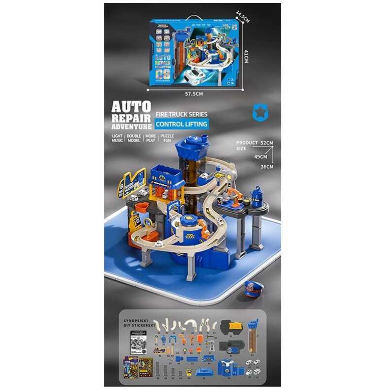 Трек JP 588-12 (6) мелодія, підсвічування, 8 машинок, автоматичний підіймач, автомийка, в коробці