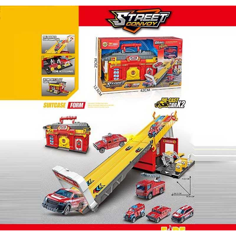 Трек MH 192 (18) запускач, 2 металопластикові машинки, наліпки, в коробці