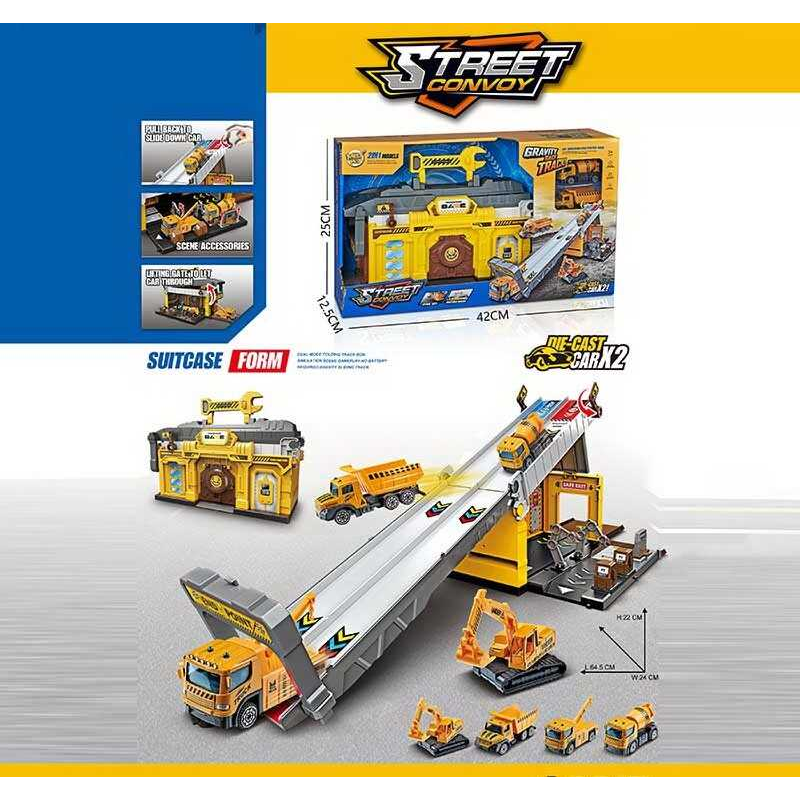 Трек MH 196 (18) запускач, 2 металопластикові машинки, наліпки, в коробці