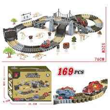 Трек P 923 (24) 2 машинки, підсвічування, муляжі оточення, фігурки динозаврів, в коробці