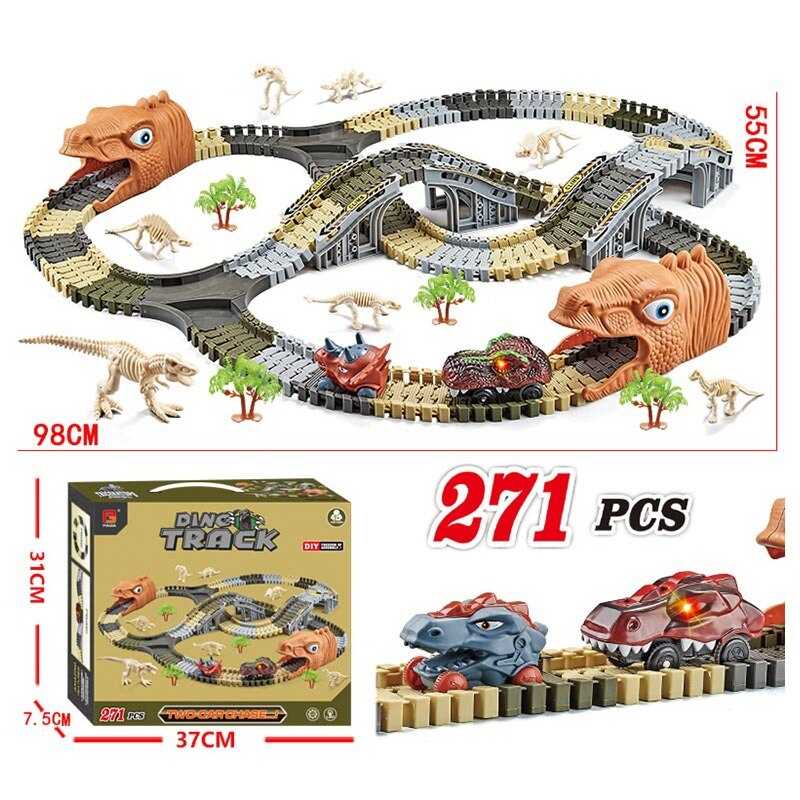 Трек P 931 (24/2) 271 елемент, 2 машинки, підсвічування, муляжі оточення, фігурки динозаврів, в коробці