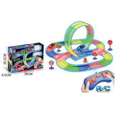 Трек на радіокеруванні 7281 (24/2) 144 деталі, підсвічування машинки, пульт керування, дорожні знаки, в коробці