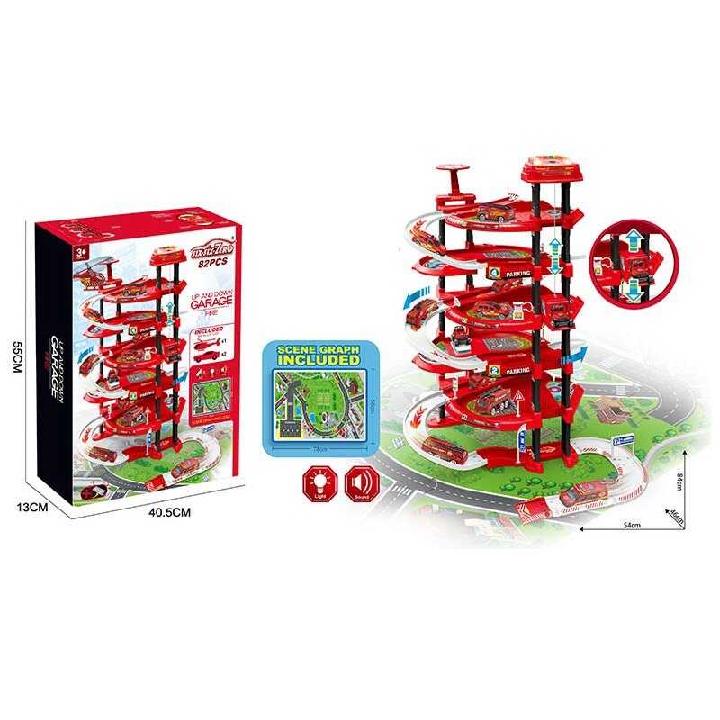 Трек-парковка 660 A-325 (10/2) масштаб - 1:64, автоматичний підіймач, підсвічування, звукові ефекти, металопластикові машинка і вертоліт,  наліпки, мапа, в коробці