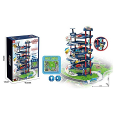 Трек-парковка 660 A-327 (10/2) масштаб - 1:64, автоматичний підіймач, підсвічування, звукові ефекти, металопластикові машинки,  наліпки, мапа, в коробці