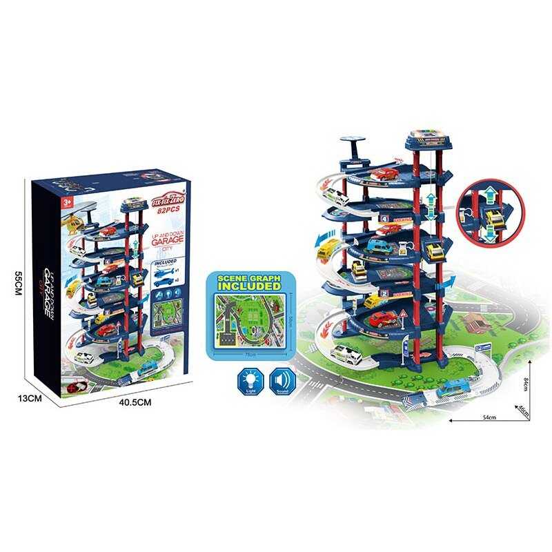 Трек-парковка 660 A-327 (10/2) масштаб - 1:64, автоматичний підіймач, підсвічування, звукові ефекти, металопластикові машинки,  наліпки, мапа, в коробці