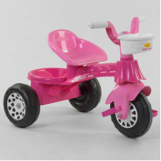 Триколісний велосипед Pilsan 07-140 P (1) колір РОЖЕВИЙ з білими ручками, пластикові колеса з прогумованою накладкою, корзина, багажник, в пакеті