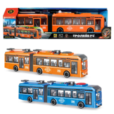 Тролейбус 26487 (48/2) “Авто Експерт“, ОЗВУЧУВАННЯ УКРАЇНСЬКОЮ МОВОЮ, 2 кольори, довжина 40 см, пісні, віршики, звук транспорту, правила дорожнього руху, підсвічування, інерція, дверцята відчиняються, масштаб 1:16, в коробці
