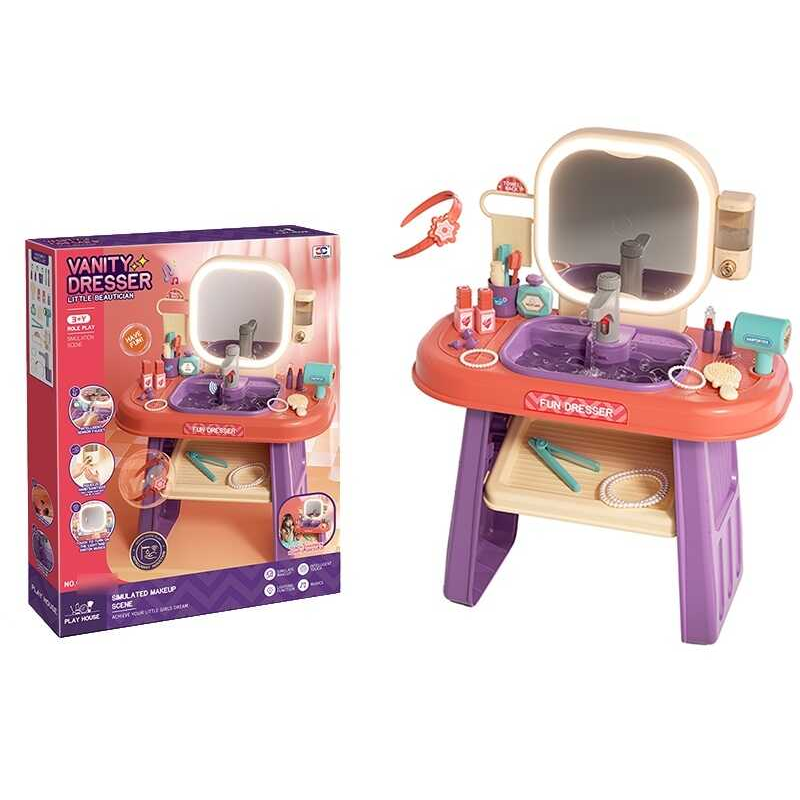 Туалетний столик 008-959 (4) підсвічування дзеркала, мелодії, сенсорне управління краном, автоматичний кран, прикраси, наліпки, муляжі, в коробці