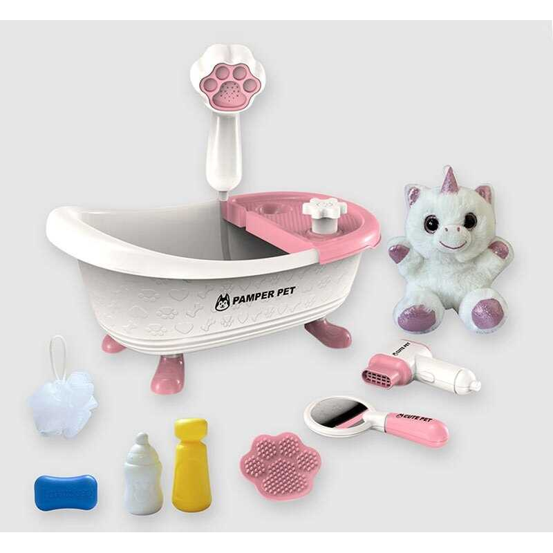 Улюбленець 939-66 (36/2) м’яка іграшка, ванна, помпова подача води, люстерко, аксесуари, окастик, в коробці