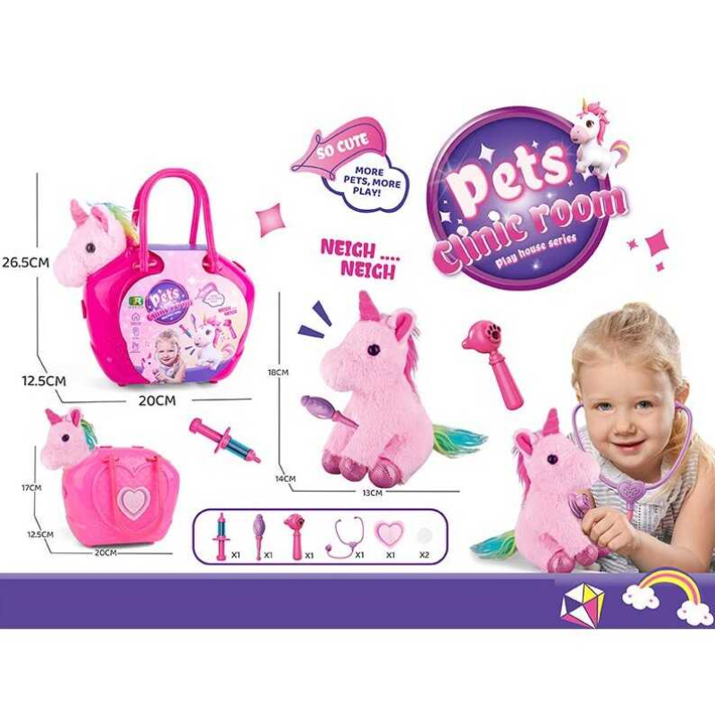 Улюбленець DR 5102 (48/2) “Єдиноріг”, м’яка іграшка, медичне приладдя, сумка-переноска, 7 аксесуарів, в сумці Улюбленець DR 5102 (48/2) “Єдиноріг”, м’яка іграшка, медичне приладдя, сумка-переноска, 7 аксесуарів, в сумці