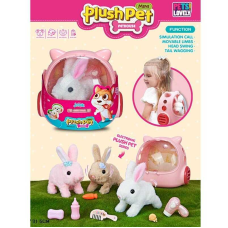 Улюбленець MC 1057 (30) “Кролик“, ходить, звукові ефекти, рухає вушками, на батарейках, переноска-ранець, гребінець, мило, фен, пляшечка, в боксі