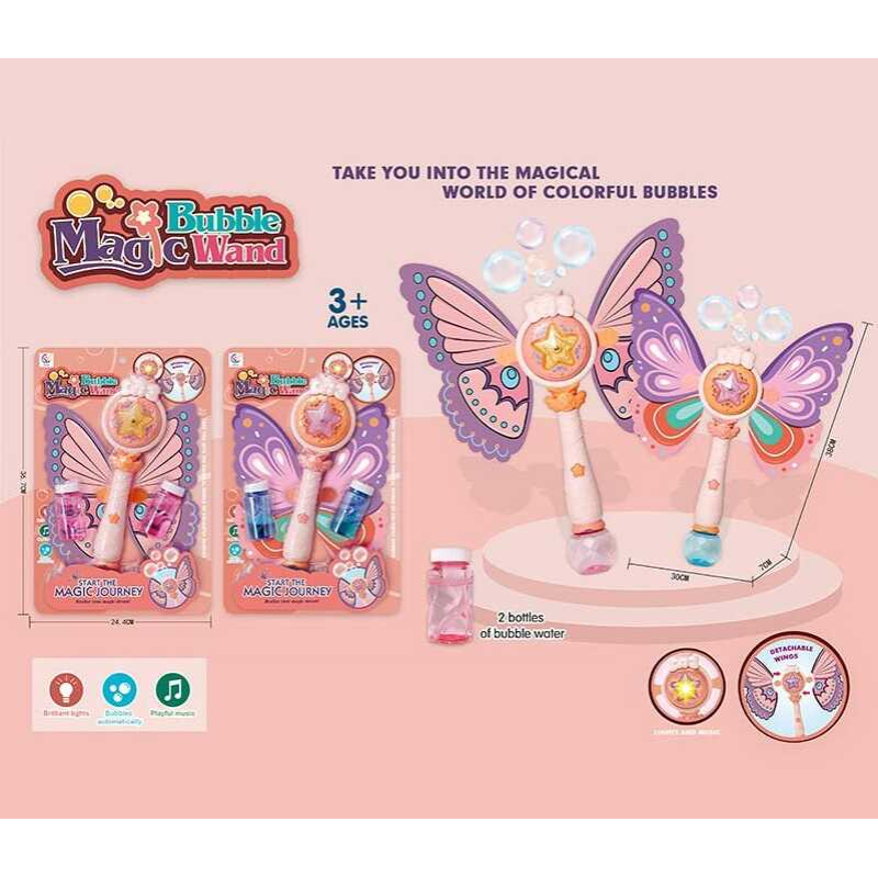 Установка з мильними бульбашками 1036 (48/2) “Жезл феї“, 2 види, підсвічування, 2 пляшечки з милним розчином, на листі Установка з мильними бульбашками 1036 (48/2) “Жезл феї“, 2 види, підсвічування, 2 пляшечки з милним розчином, на листі