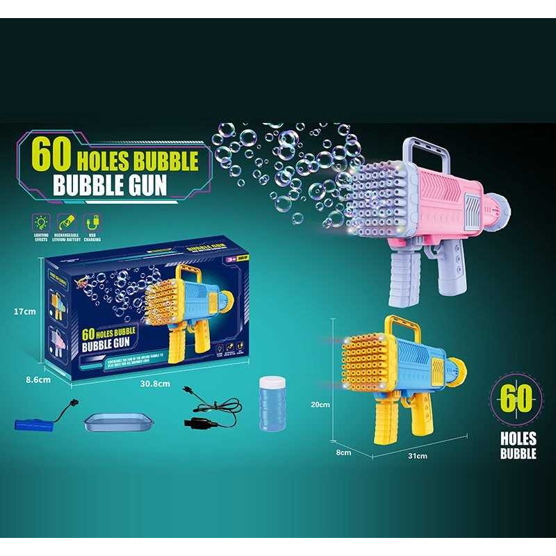 Установка з мильними бульбашками 112 (60) 2 кольори, акумулятор 3.7 V, usb-дріт, підсвічування, пляшечка з мильною рідиною, додаткова ручка, таця, в коробці