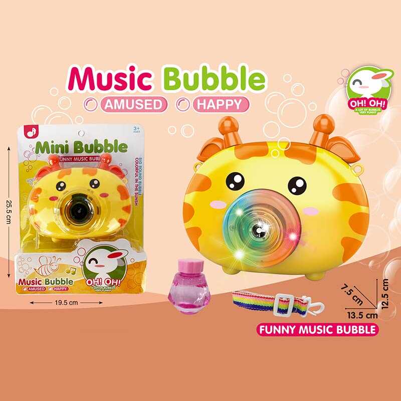 Установка з мильними бульбашками 331 (72/2) камера, музика, на батарейках, підсвічування, пляшечка з мильними бульбашками, автоматичний принцип, ремінець, на листі