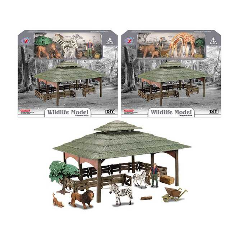 Ферма Q 9899 ZJ114 (8) “Дикі тварини“, 2 види, 23 елементи, 4 фігурки тварин, фермер, аксесуари, в коробці