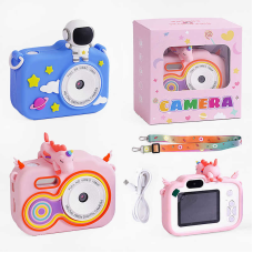 Фотоапарат С 65317 (50) 2 види, фронтальна камера, звук, фото, відео, 3 гри, роз’єм для SD карти, дріт для зарядки, силіконовий чохол, ремінець, інструкція, у коробці