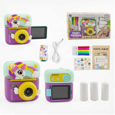 Фотоапарат-принтер M 12 U (40) поворотний екран, дріт USB Type-C, роз’єм для SD карти, 3 рулони термопаперу, ремінець, наліпки, фломастери, в коробці