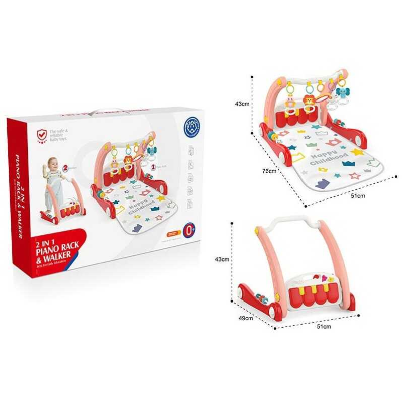 Ходунки 2в1 HE 0634 (12) ігровий музичний килимок, піаніно, 4 брязкальця з прорізувачем, дзеркальце, в коробці