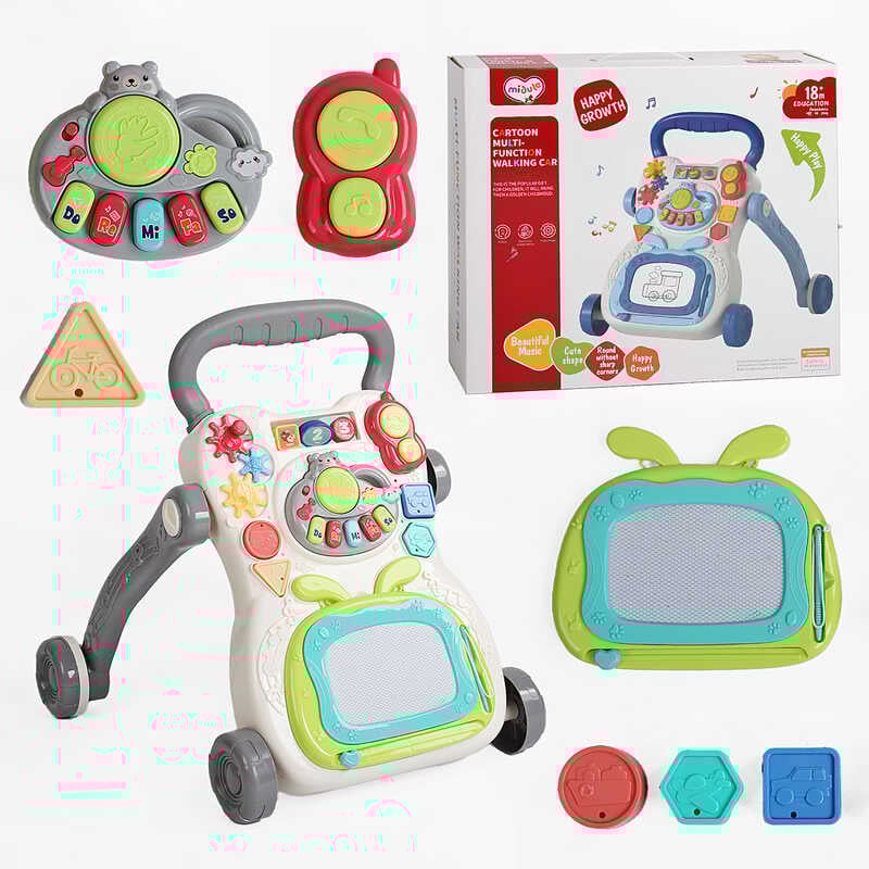 Ходунки 368-16 B (12) звук, підсвічування, піаніно, сортер, шестерні, брязкальце, пальчикова гра, дощечка для малювання, обтяжувач, в коробці