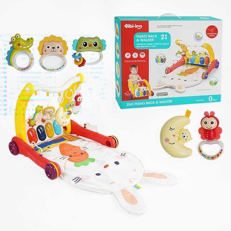 Ходунки 6016 (12) 2в1, килимок, звук, підсвічування, піаніно, нічник, 4 брязкальця, пальчикові ігри, проєктор зоряного неба, в коробці